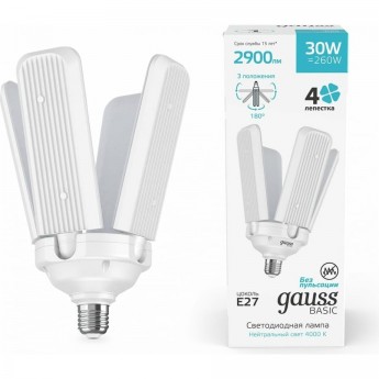 Лампа GAUSS BASIC 30W 2900LM 4000K E27 Клевер-4 LED 1/20 Лампа GAUSS BASIC 30W 2900LM 4000K E27 Клевер-4 LED 1/20