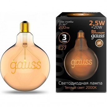 Лампа GAUSS BLACK FILAMENT G125 2,5W 220LM 2000К Е27 GOLDEN HOPE LED 1/10 Лампа GAUSS BLACK FILAMENT G125 2,5W 220LM 2000К Е27 GOLDEN HOPE LED 1/10