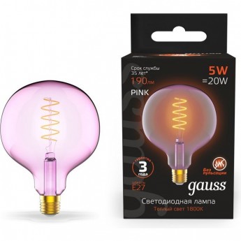 Лампа GAUSS BLACK FILAMENT G125 5W 190LM 1800К Е27 PINK FLEXIBLE LED 1/10 Лампа GAUSS BLACK FILAMENT G125 5W 190LM 1800К Е27 PINK FLEXIBLE LED 1/10