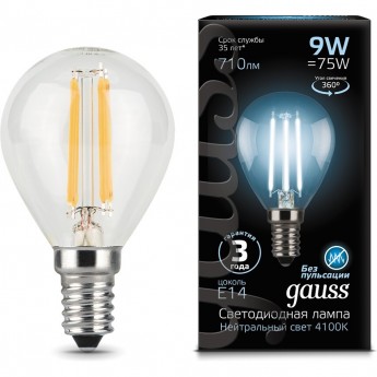 Лампа GAUSS LED BLACK FILAMENT GLOBE E14 9W 4100K