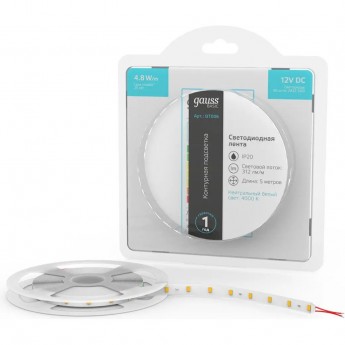 Лента GAUSS BASIC LED 2835/60 12V 4,8W/m 312lm/m 4000K 8mm IP20 5m