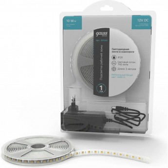 Лента GAUSS BASIC LED 5050/60 12V 10W/m 700lm/m 4000K 10mm IP20 5m 1/50