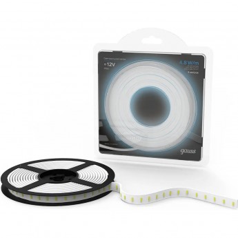 Лента GAUSS BLACK LED 2835/60-SMD 4.8W 12V DC холодный белый IP66 (блистер 5м)