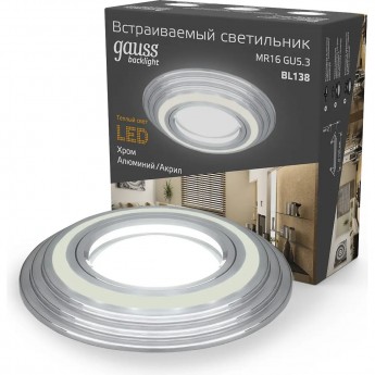 Светильник GAUSS BACKLIGHT BL138 круглый, Хром. Gu5.3, 3W, LED 3000K Светильник GAUSS BACKLIGHT BL138 круглый, Хром. Gu5.3, 3W, LED 3000K