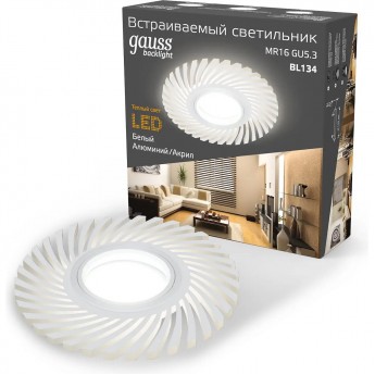 Светильник GAUSS BACKLIGHT BL134 круглый/узор, Белый, Gu5.3, 3W, LED 3000K Светильник GAUSS BACKLIGHT BL134 круглый/узор, Белый, Gu5.3, 3W, LED 3000K