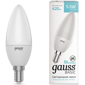 Светодиодная лампа GAUSS BASIC Свеча 5,5W 420LM 4100K E14 LED 1/10/100